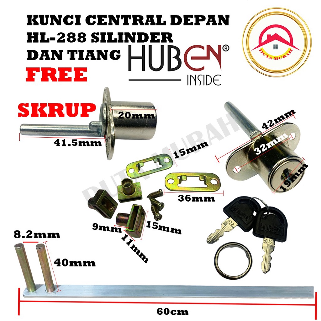 Kunci Laci Sentral Central DEPAN silinder dan tiang Huben HL 288 60cm Meja Kantor