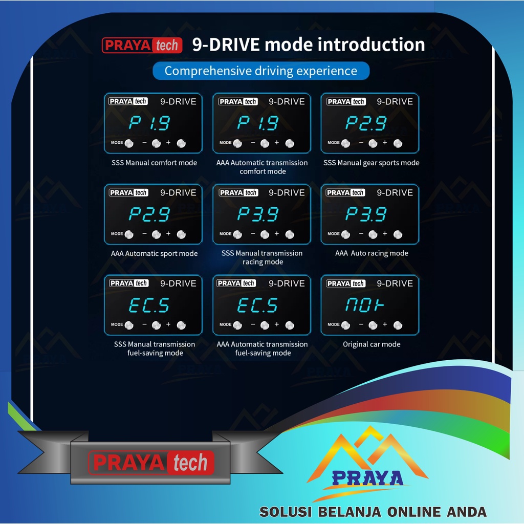 PRAYATECH 9 DRIVE THROTTLE CONTROLLER PIGGYBACK WULING REMAP ECU ALMAZ CONFERO ERTIGA EVALIA CANTER  CARRY HIACE DMAX KARIMUN D-MAX SWIFT TRAGA PRADO LAND CRUISER XTRAIL AVANZA VELOZ XENIA NAV1 ERTIGA ISUZU TAGRA DFSK GLORY 560 580