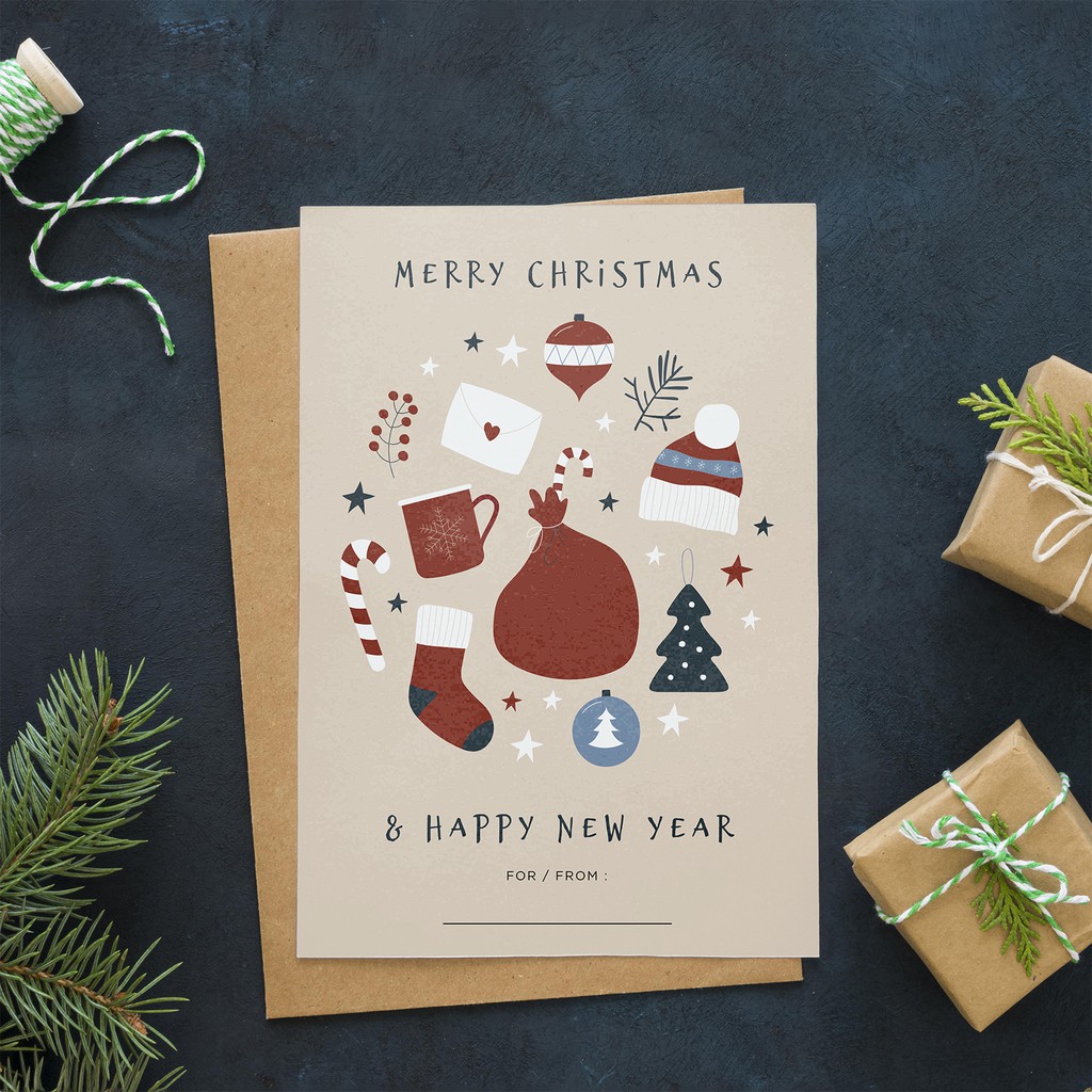 KARTU NATAL UCAPAN MERRY CHRISTMAS SELAMAT TAHUN BARU - Bahan Linen