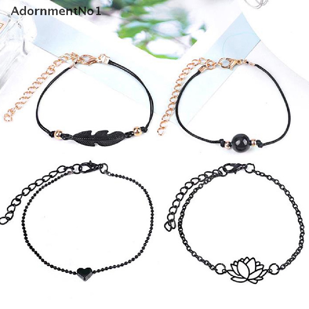 (AdornmentNo1) 4pcs / set Gelang Tangan Rantai Gaya Boho Motif Bulu / Bunga Teratai / Geometri Untuk Wanita