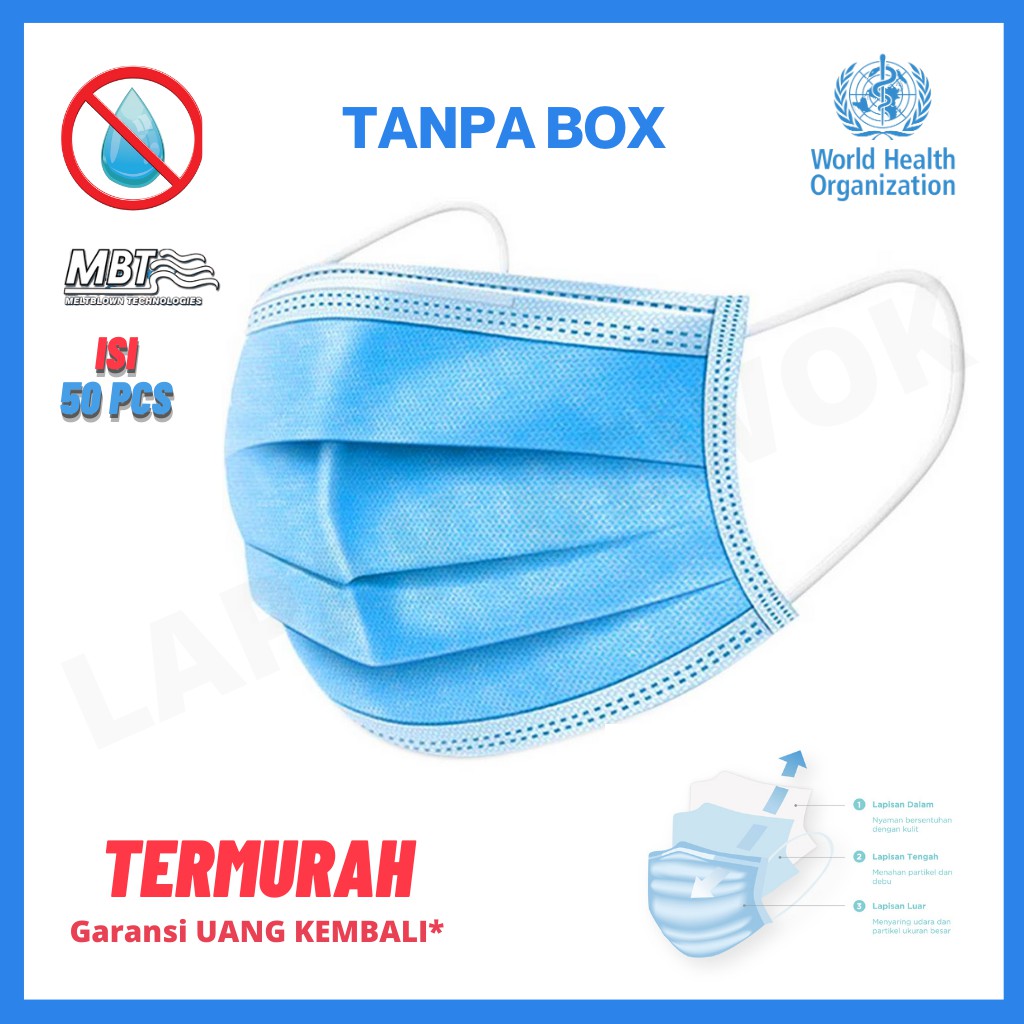 Masker 3Ply Disposable Mask Isi 50pcs Tanpa Box