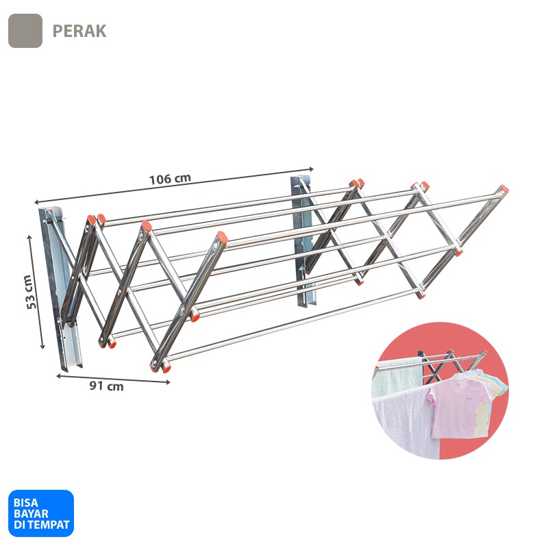 Drying Rack Jemuran Dinding Lipat Besar Full Stainless Steel 8 Palang Anti Karat Super Murah