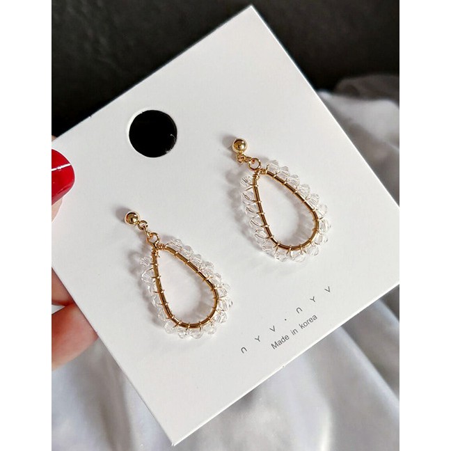 LRC Anting Tusuk Fashion Crystal Water Droplets Pearl Drop Crystal Stud Earrings F48826