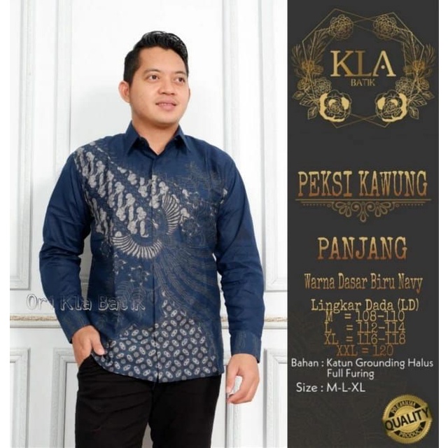 Kemeja Batik Lengan Panjang Warna Navy Batik Pria Warna Navy Terbaru Batik Solo Batik KAWUNGNAVY