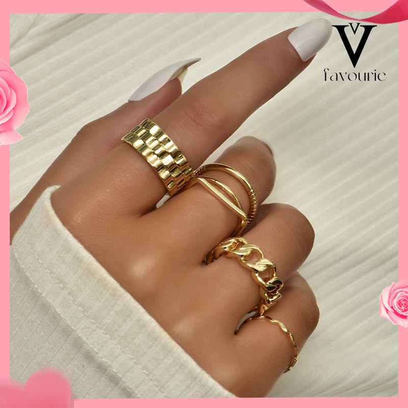 [COD]4pcs / Set Cincin Jari Telunjuk Bentuk Geometris Gaya Retro Untuk Wanita-FA