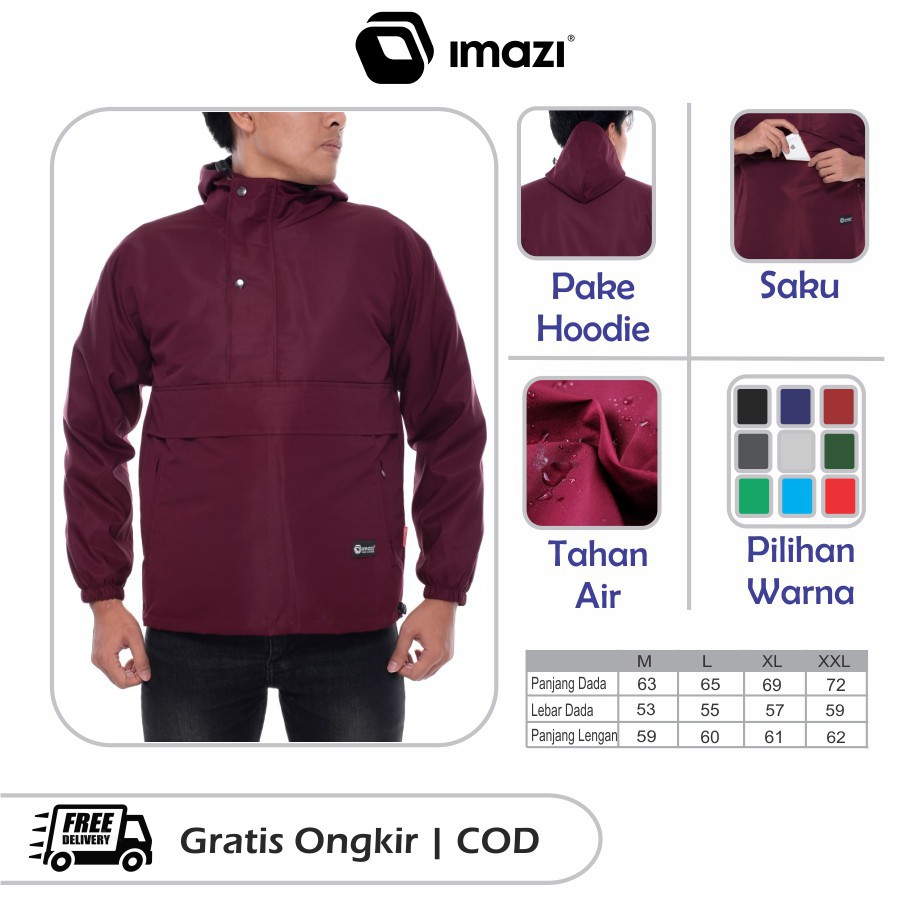 (JAKET ANTI AIR) Jaket Running Parasut Taslan Cougle Doraemon Original Imazi Waterproof Maroon