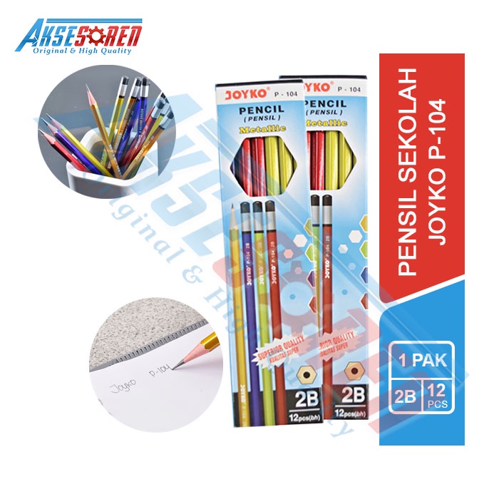 

Pensil Metallic 2B Joyko [P-104/12 pcs] / Alat Tulis Ujian Komputer / Pencil Gambar Menulis [1 Pack]