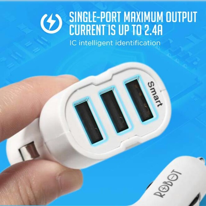 ROBOT charger mobil 3 usb ports 4.8A saver robot RT-CC3s