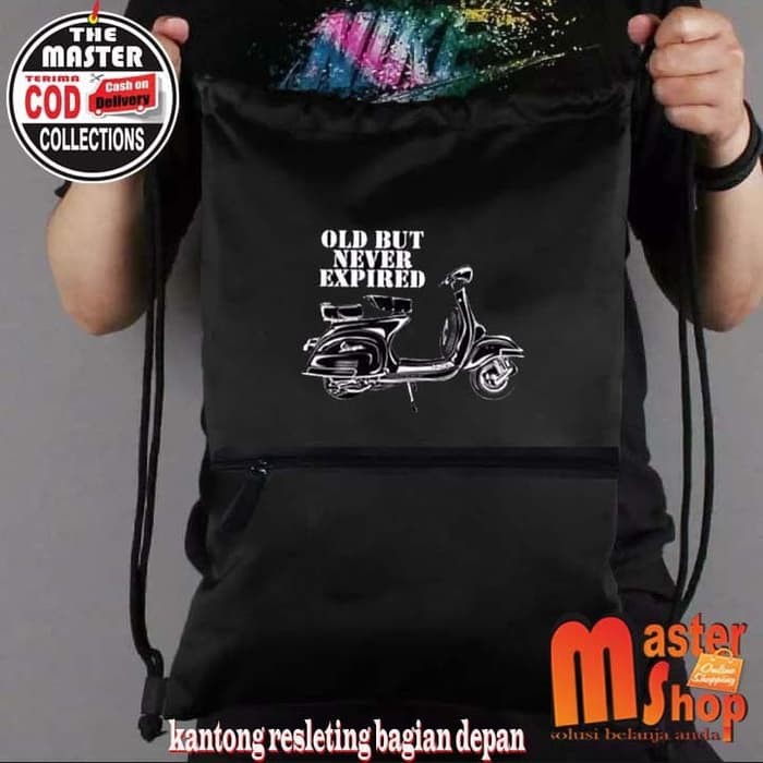 Tas Ransel Serut Drawstring Resleting Gymsack Gambar Vespa / Futsal