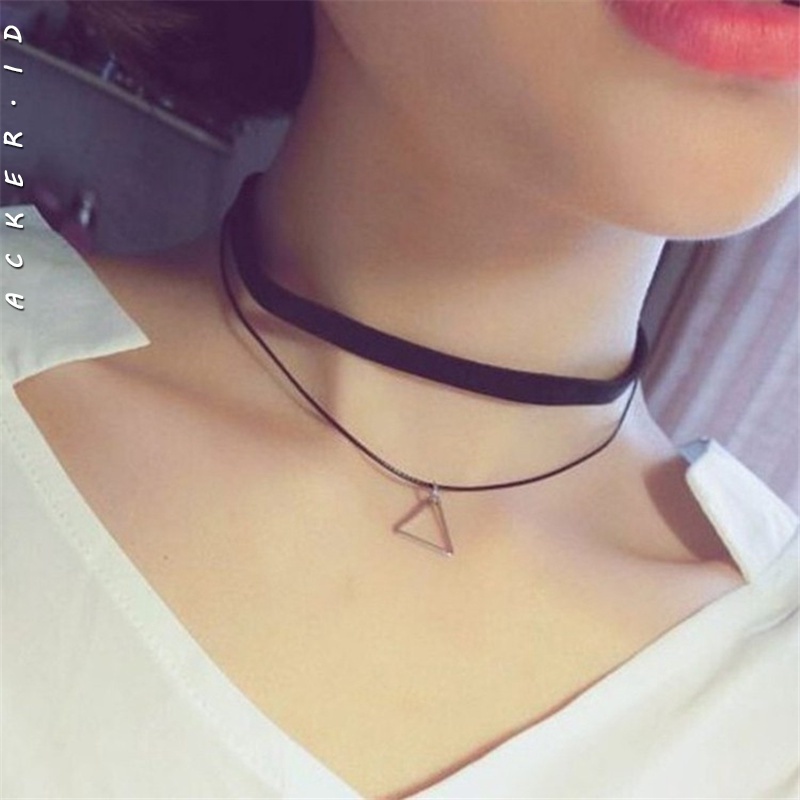 [ACKER] Rantai Mode Hitam Choker Segitiga Liontin Kalung Untuk Wanita