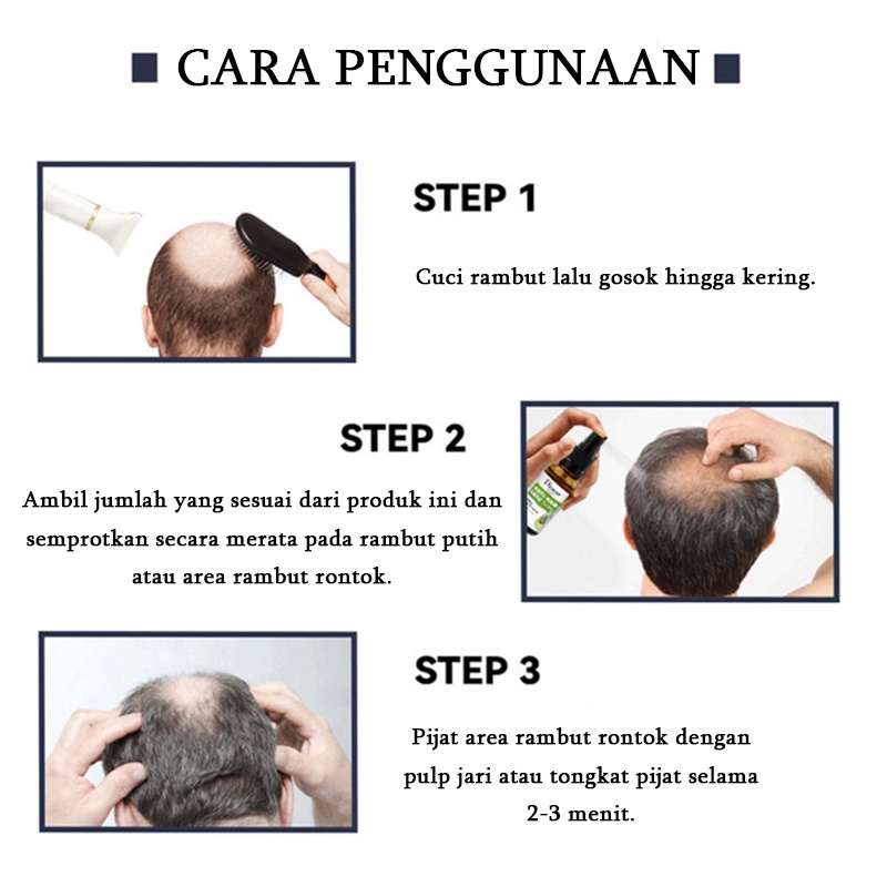 Hitam spray Hair growth serum spray Anti tonik rambut rontok Pertumbuhan rambut cepat 100ml Rambut putih tercepat di Indonesia menjadi rambut hitam Ekstrak tumbuhan alami Rambut hitam permanen