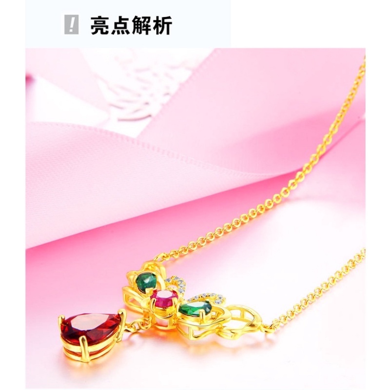 Goldkingdom Fashion Perhiasan Emas Asli Kadar 375 Bangkok Aksesoris Ready Stock Lapis Emas Kupu-Kupu Kalung Wanita Mewah Bertatahkan Garnet Rantai Pernikahan