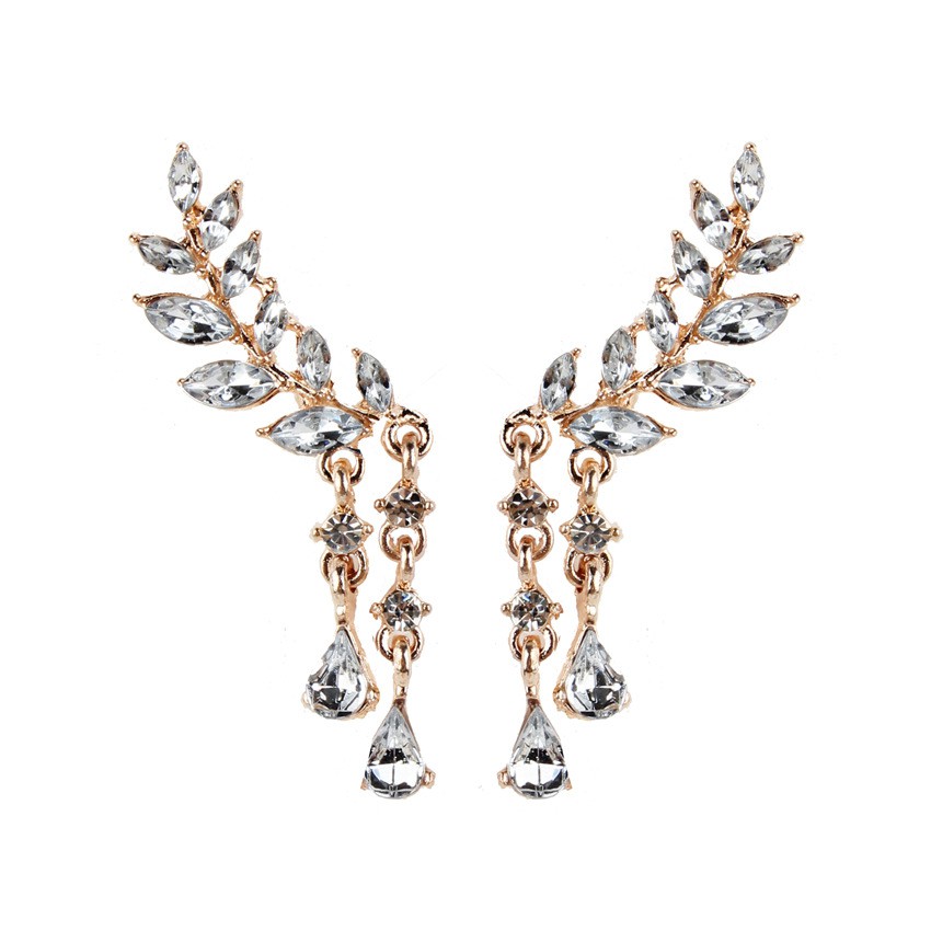 Anting Korea Earrings Perak/Emas Cabang / Bunga / Jumbai / Berlian Murah Giwang Anting Tindik Perhiasan-8