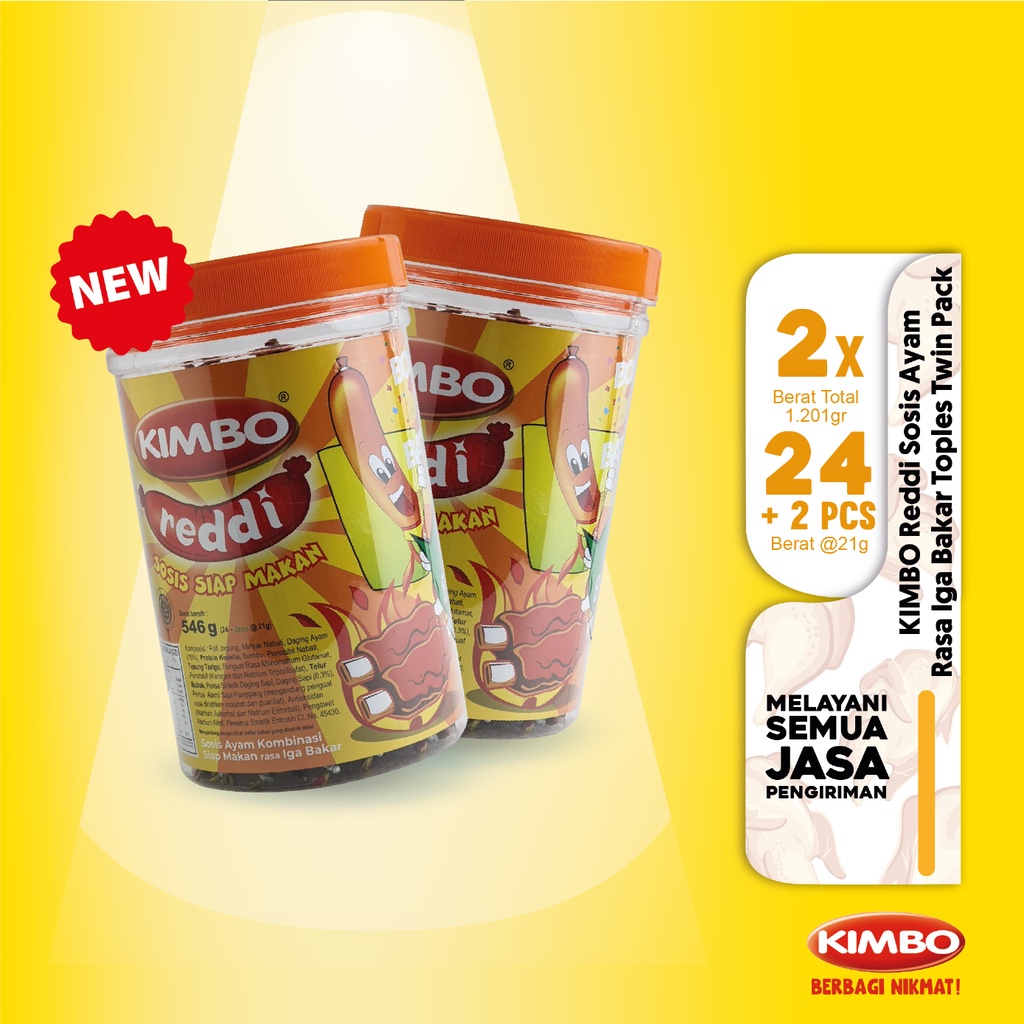 Exp Lama (COD) KIMBO Reddi Sosis Ayam Rasa Iga Bakar Toples Twin Pack Berkualitas