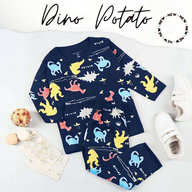 Dadico Sleepwear Set Baju Piyama Anak Laki Laki Perempuan Setelan Panjang Anak Motif Dinosaurus