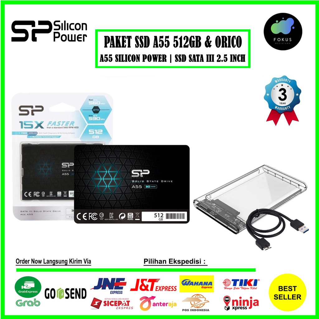 PAKET SSD DAN Case Orico 2139U3 Silicon Power ACE A55 512GB SATA III 2.5&quot; 3D TLC