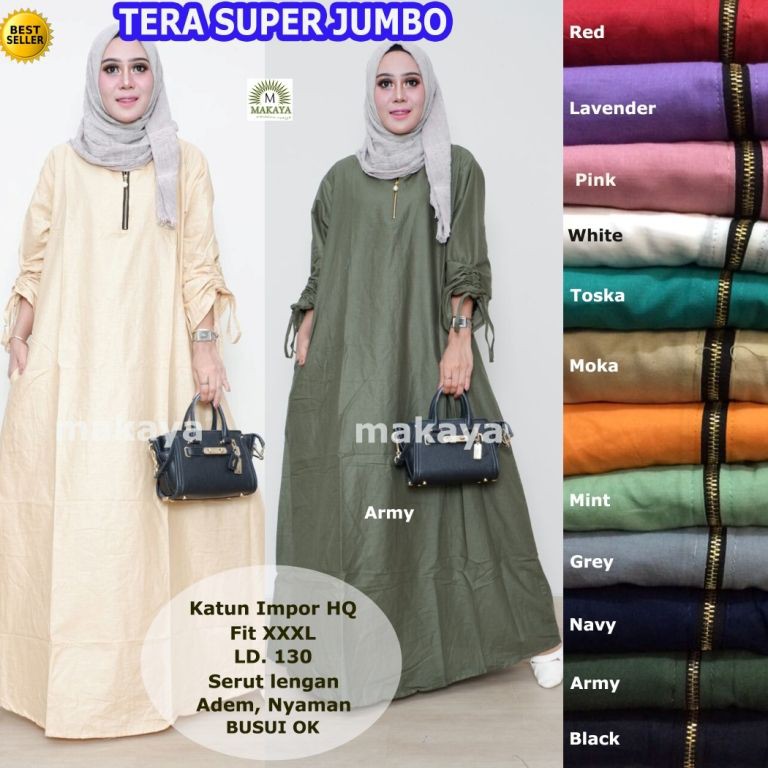 Baju Gamis Pesta TERA SUPER JUMBO - Katun Impor Indah Menawan - LD 130 XXXL Serut makaya gamos syari