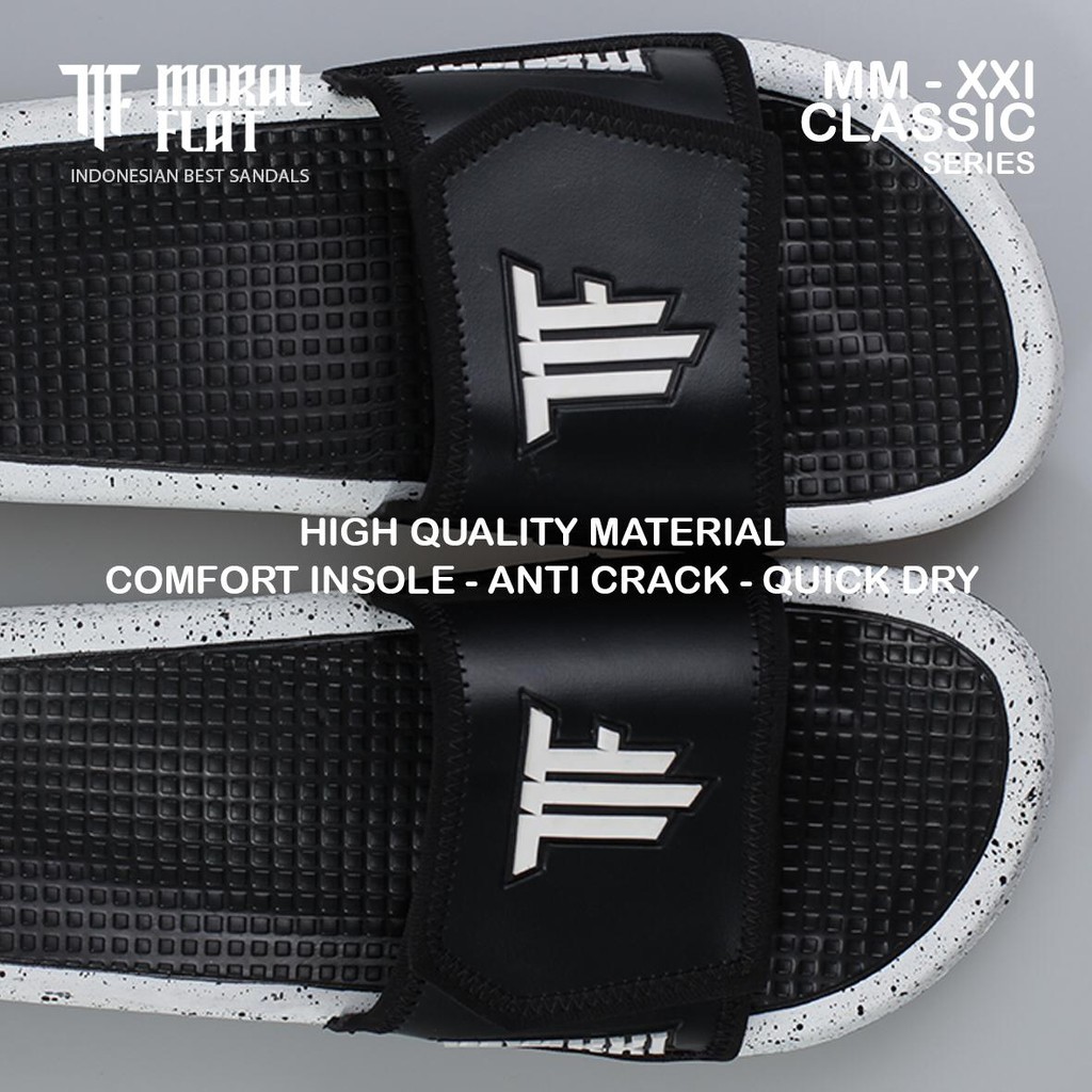 Sandal Slop Velcro Casual/Unisex-MF Logo Classic-2 Warna-Hitam Putih-4