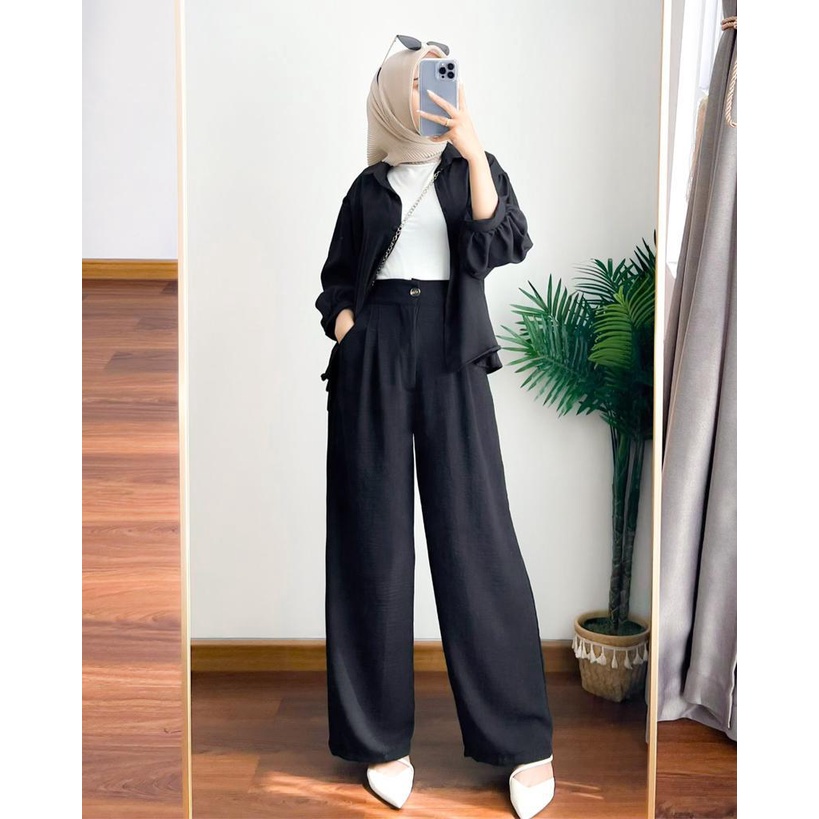 Lowi Crinkle Pants Loose Pants Culotte Highwaist Celana Kulot Wanita Trouser Pants - NEW