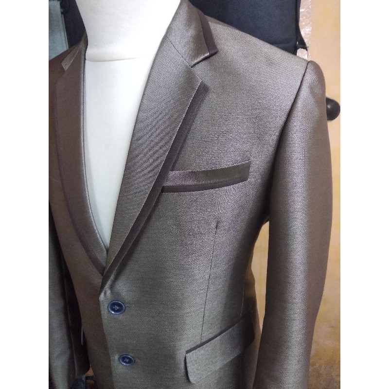 JAS PRIA STELAN COKLAT MUDA MOCCA JAS BLAZER JAS NIKAH WOOL GLOSSY FASHION PRIA