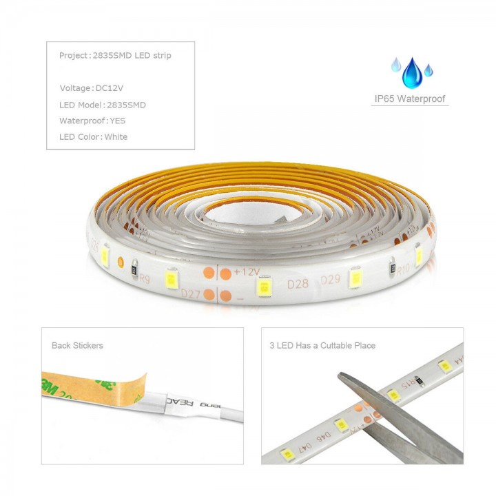 85 SMD 2835 Waterproof Dimmable LED Strip Light Tape - 5M - White Light