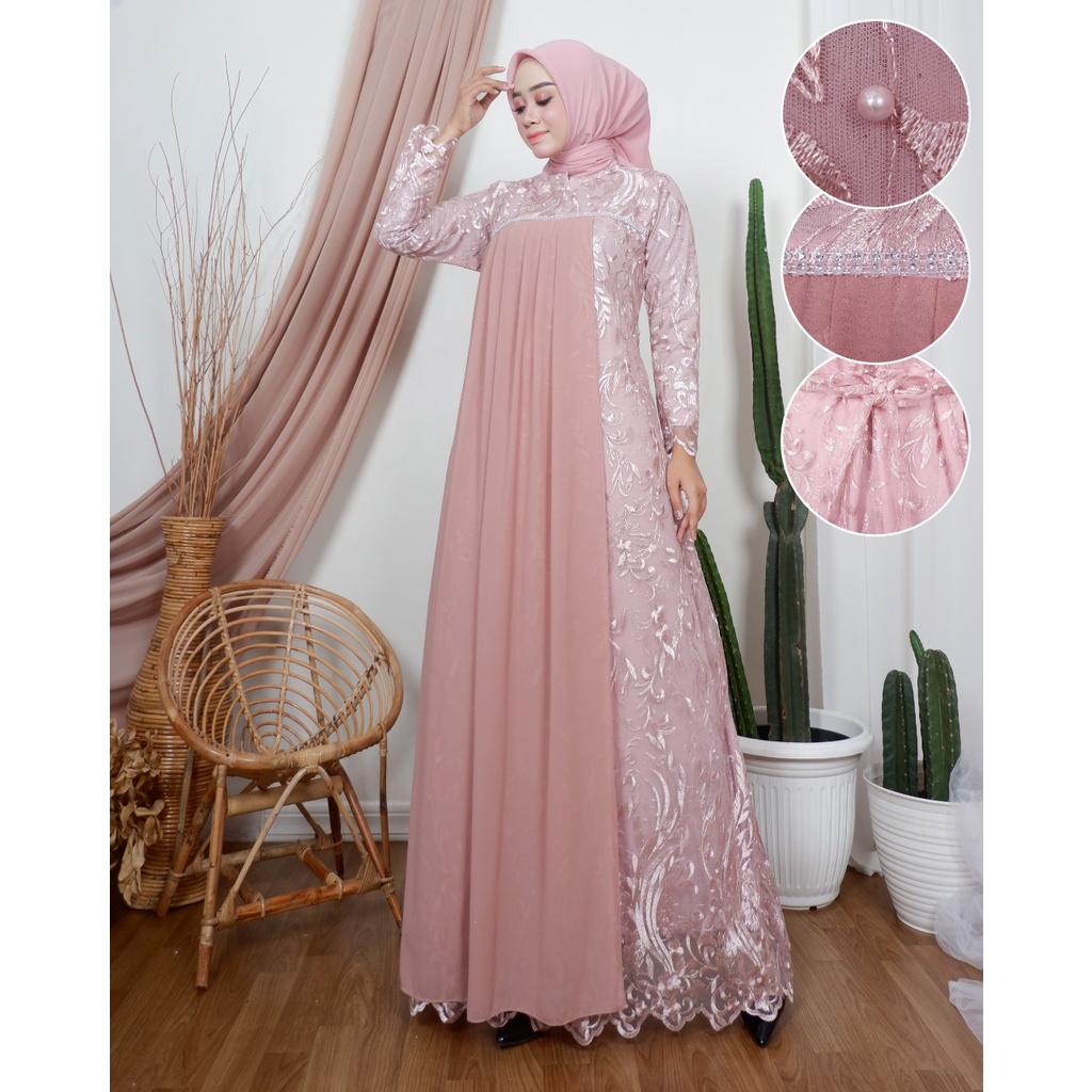 Dress Gamis Kebaya Cantik Modern Mix Ceruty Babydoll Gaun Pesta Kondatangan Wanita Mewah By santiank kebaya