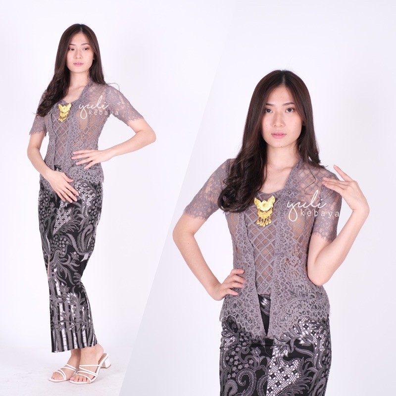 Set kebaya bali semi italy norvina premium | Kebaya kutubaru Abu (grey)