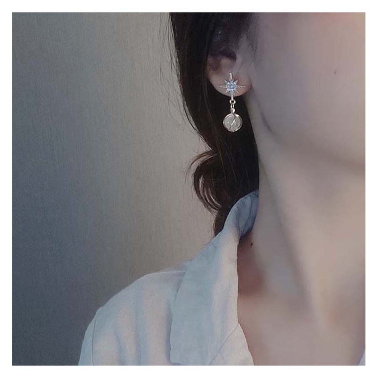 Anting Tusuk Panjang Bentuk Bintang Bahan Sterling Silver 925 Hias Opal + Berlian Imitasi Untuk Wanita