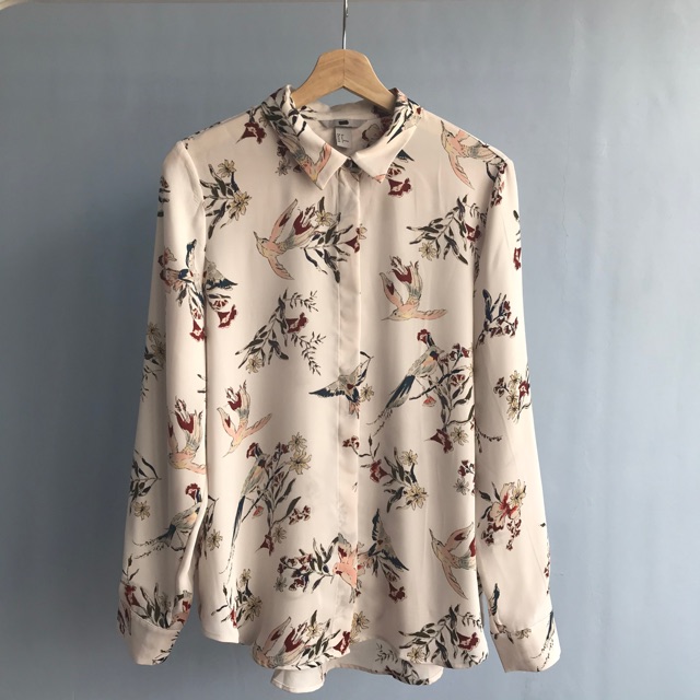 H&M Kemeja Wanita White Floral Original Murah