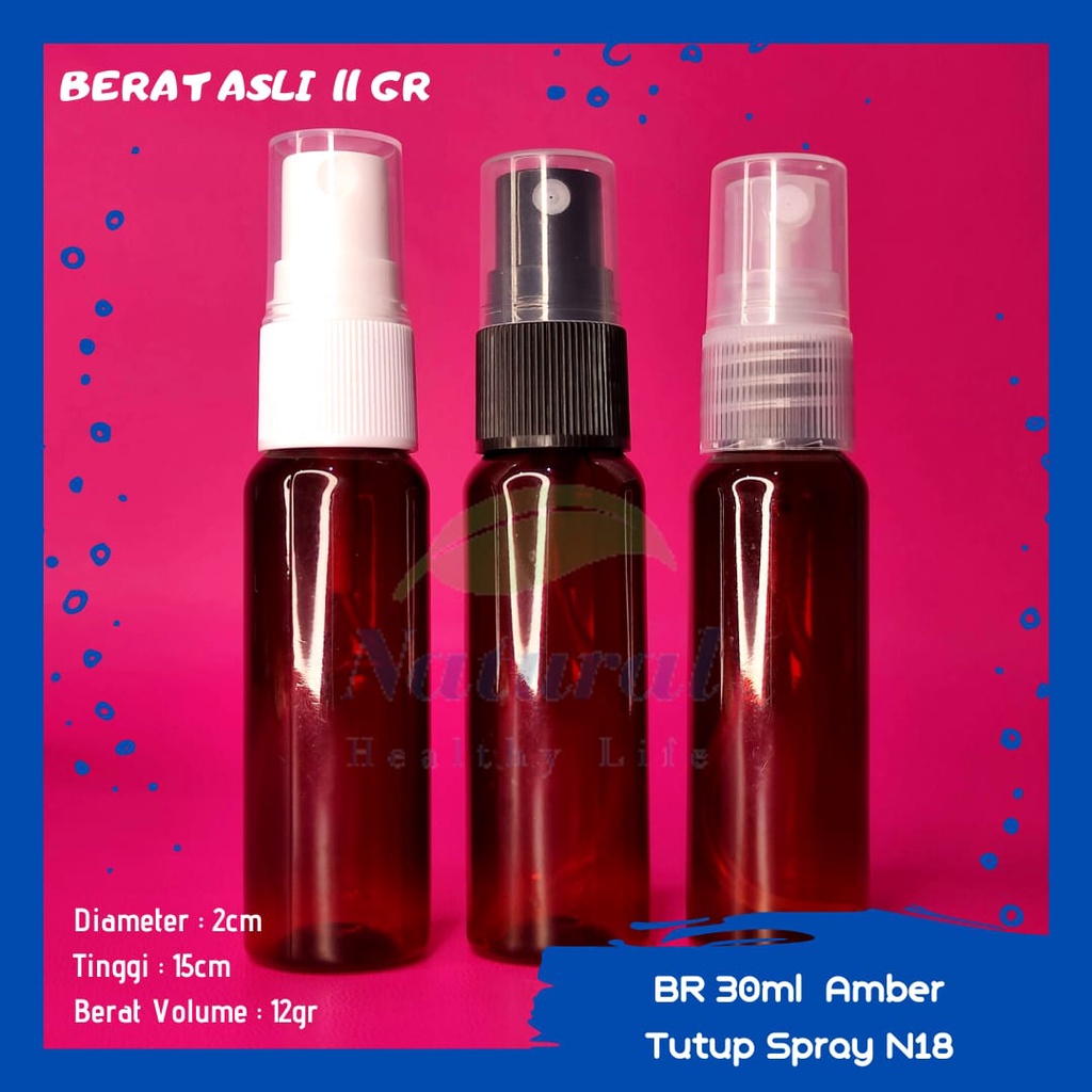 Botol Amber Cokelat 30ml TUTUP SPRAY Neck 18 Bahan PET