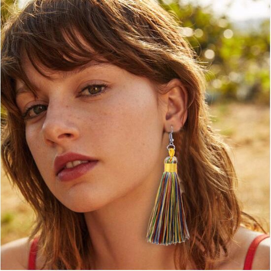 Panjang fringe anting bohemian warna-warni rumbai anting-anting Eropa dan Amerika berlebihan merek t