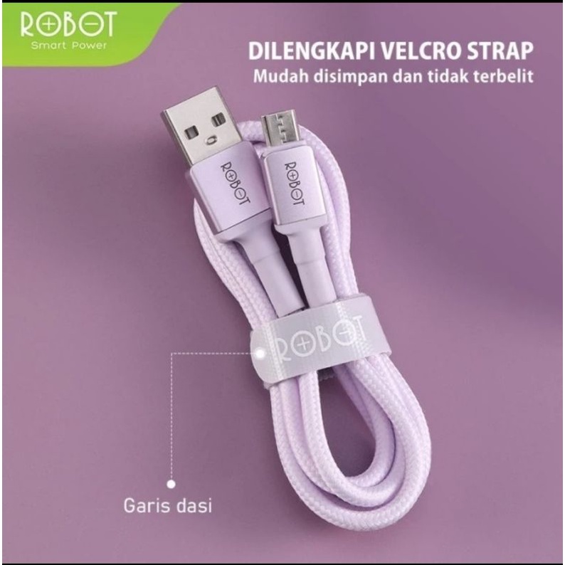 ROBOT Kabel Data RSM100 Android Micro USB 1M Data Cable 2.4A Purple - Ungu