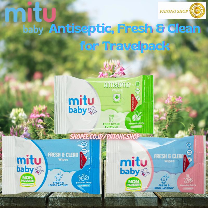 Mitu mini pack Mitu Baby Tissue Basah Travel pack 4's x 12pcs (Renceng)