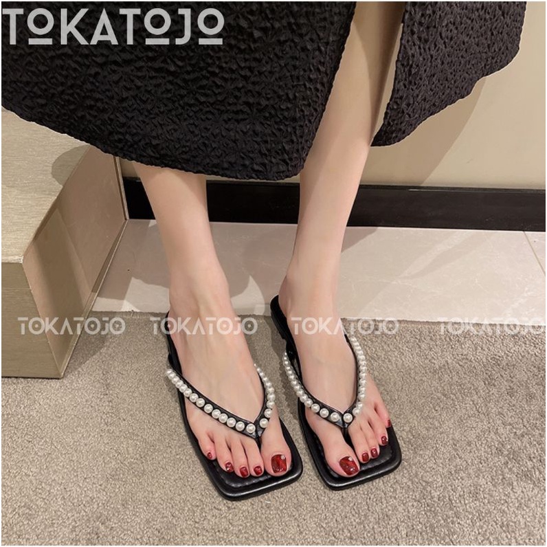 SANDAL HEELS 3 CM TERBARU SANDAL HAK TAHU WANITA MUTIARA SANDAL HEELS JEPIT MUTIARA  DI JAMIN REALPICT HARGA MURMER