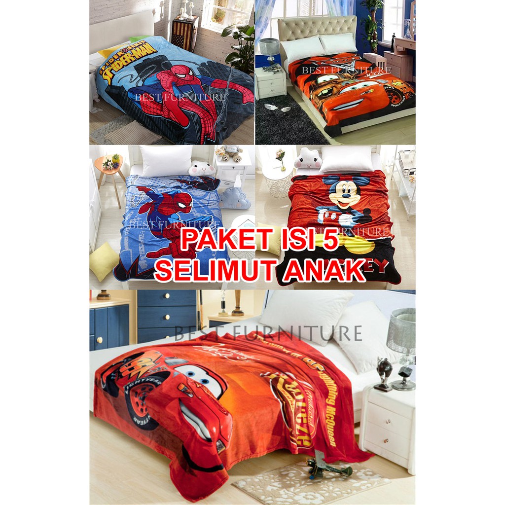 Best Paket 5pcs Charlie Selimut Bulu Super Lembut Karakter Anak Random