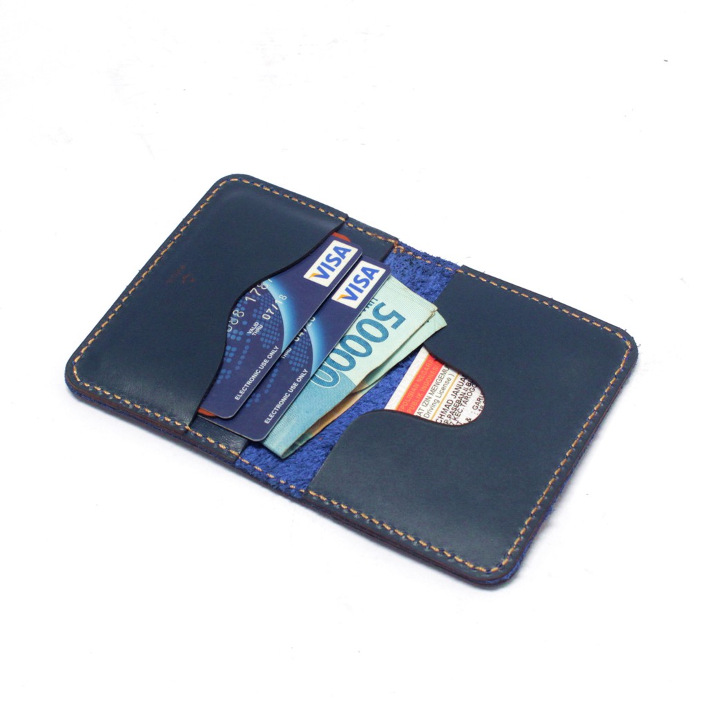 dompet kartu kulit asli kombinasi dua warna biru tan PHWL693