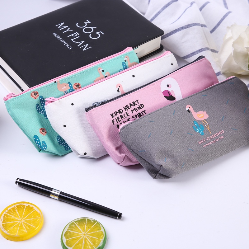 Dompet Koin dan Tempat Pensil unik untuk alat makeup  alat tulis bahan Kanvas MOTIF Nice Flamingo