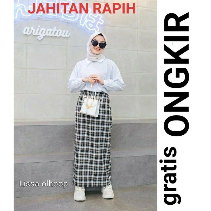 ROK SPAN KNITTED rok tartan panjang span rok kotak kotak panjang span rok kekinian