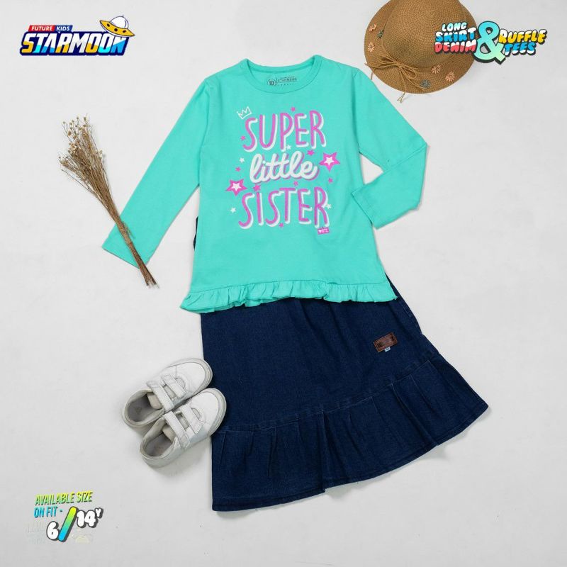 Long skirt denim &amp; ruffle tees  6 -14 T