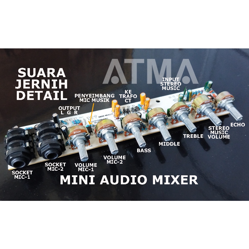 Mini Audio Mixer 2 Pre Amp Mic Volume Sendiri Sendiri Tone Control Bass Middle Treble Peka Jernih di