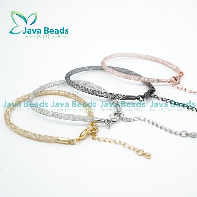 Gelang Tali Kawat Kristal Glitter Untuk Charm Liontin Emas