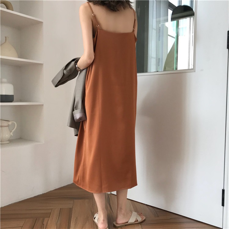 Long Dress V-Neck Model Longgar 2 Warna Gaya Korea