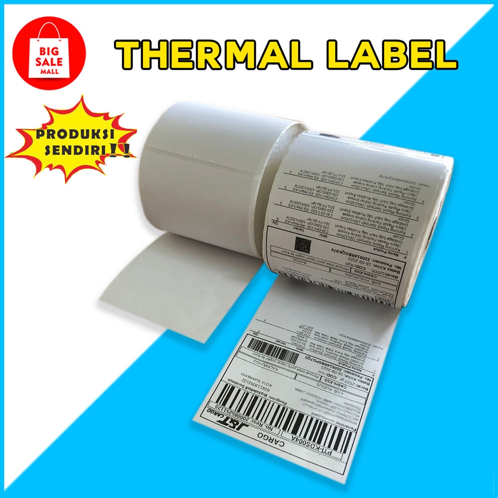 Kertas Thermail Stiker Thermal 100x150 isi 500 &amp; 250 lembar, Label Thermal barcode, Kertas EDC/printer mini bluetooth