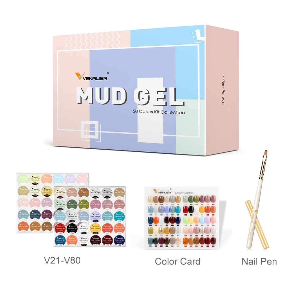 ORIGINAL 60pcs Solid UV Gel Polish Nail Salon Mud Gel Bonus Nail Brush dan Color Card