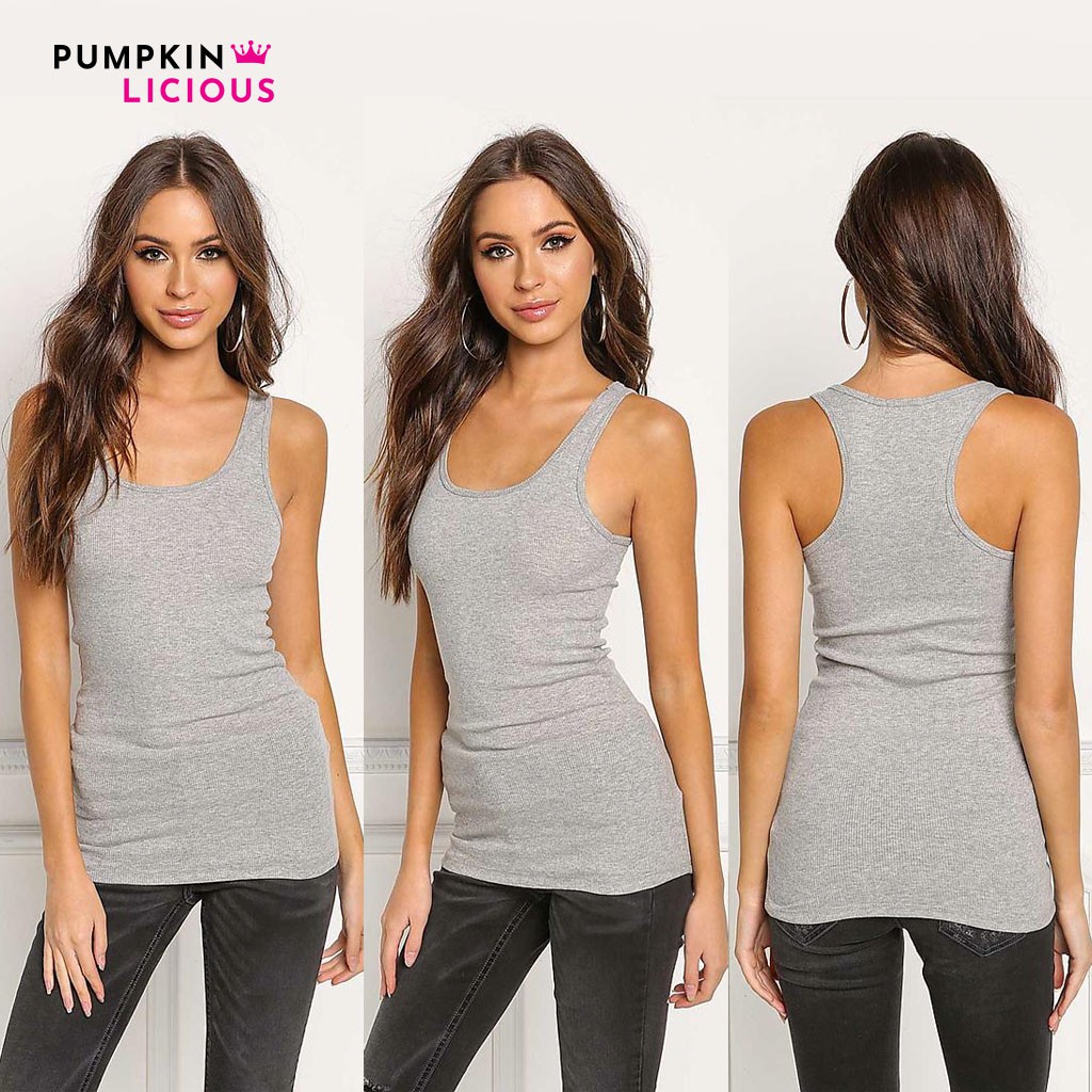 PUMPKIN Eagle Ribbed Tank Top Hot tanktop Wanita Polos Sexy