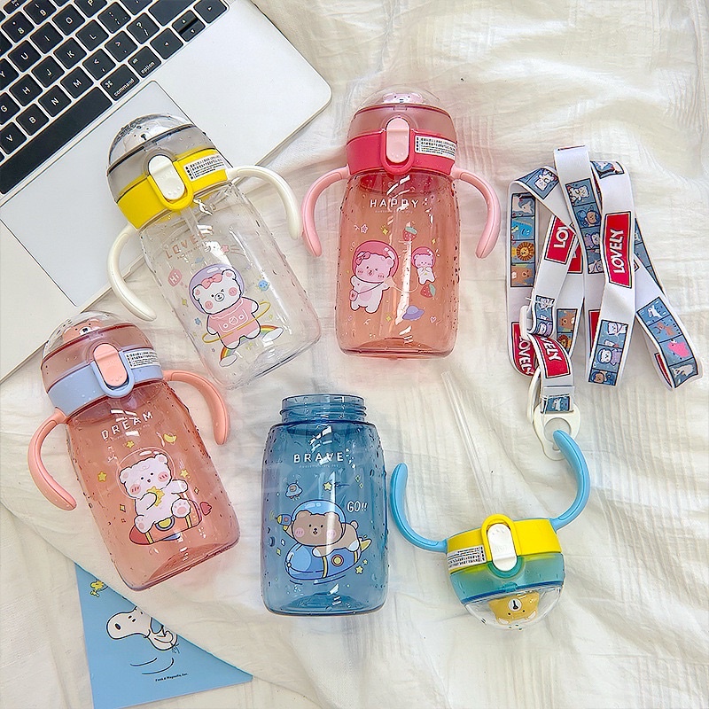 BOTOL MINUM SEDOTAN ANAK BOTOL KARAKTER CUTE BEAR DENGAN PEGANGAN DOUBLE HANDLE