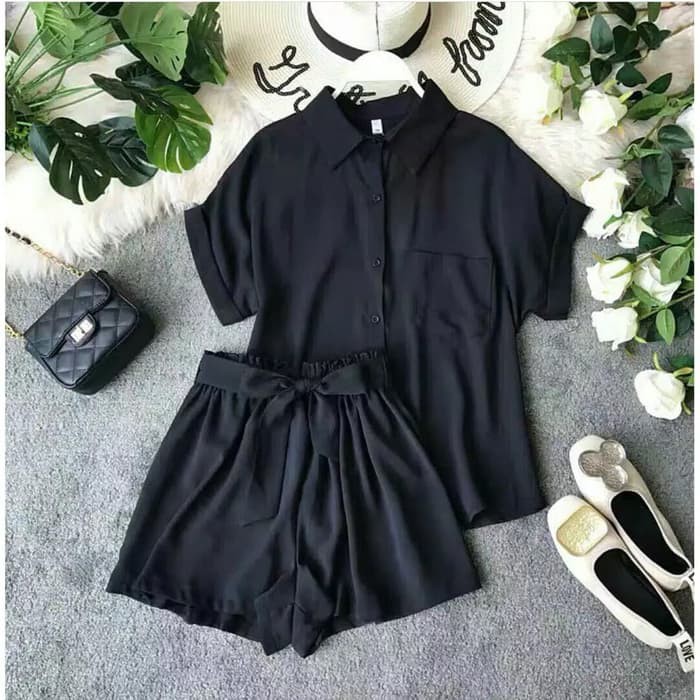 Setelan Levis Baju Stelan Wanita Dewasa Cewek Kekinian Grosir Ha BP818 [Set.Yunisa 2In1 Black Ro]Set