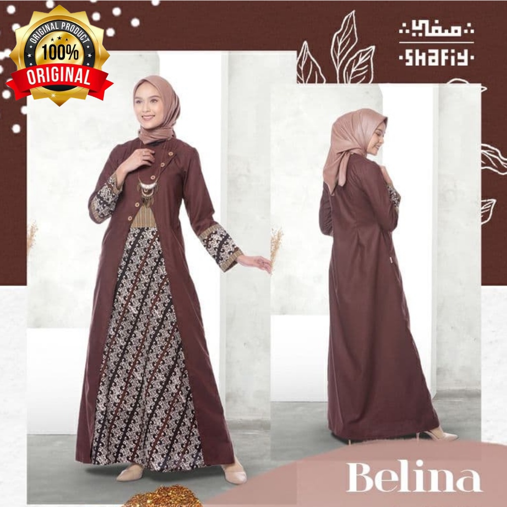 Belina Gamis Batik Shafiy Original Modern Etnik Jumbo Kombinasi Polos Tenun Terbaru Dress Wanita Muslimah Dewasa Kekinian Cantik Kondangan Muslim  Syari XL