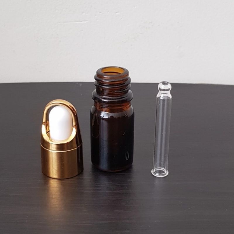 botol kaca 5ml tebal coklat amber ring gold