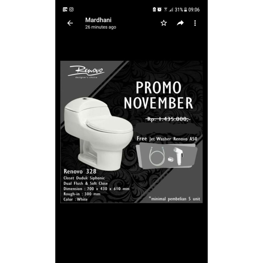 Kloset Duduk Jongkok Renovo Promo